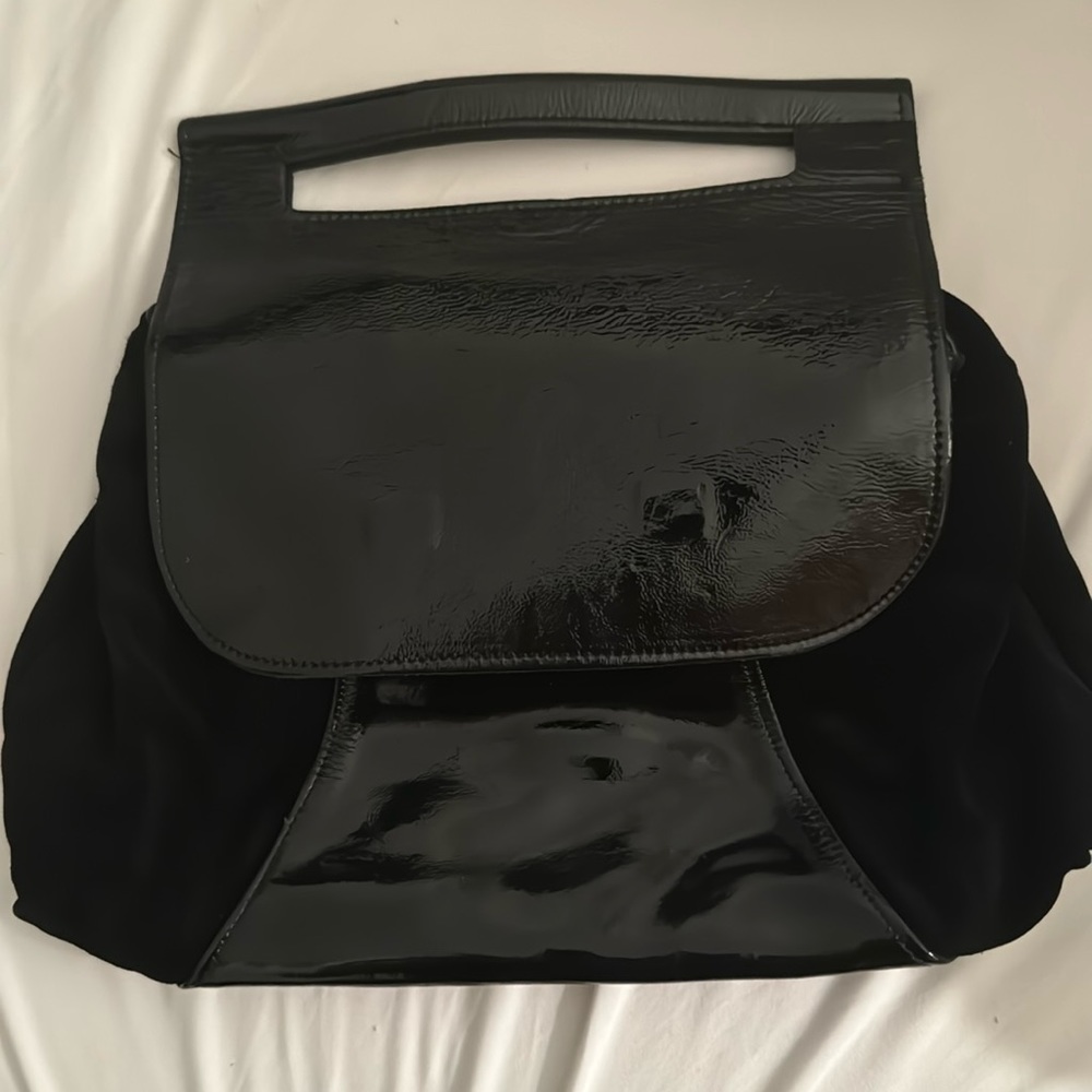 Jas M.B. London clutch with handle patent leather and suede black